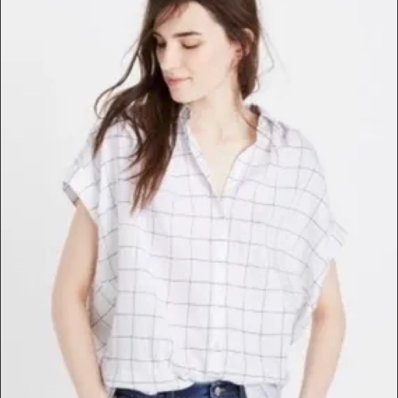Madewell central tie sleeve windowpane top - Picture 2 of 5